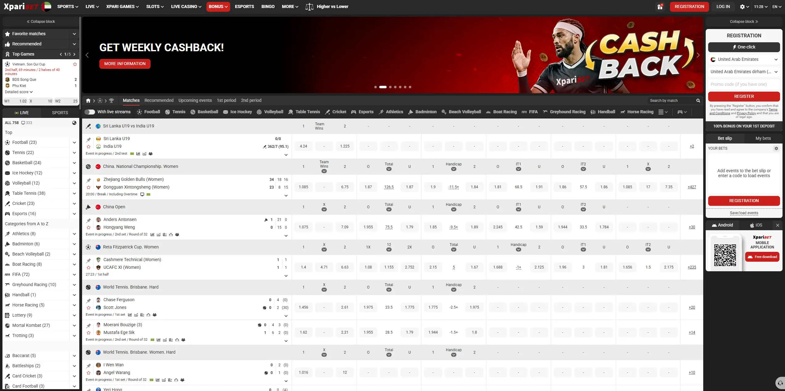 Xparibet betting website interface